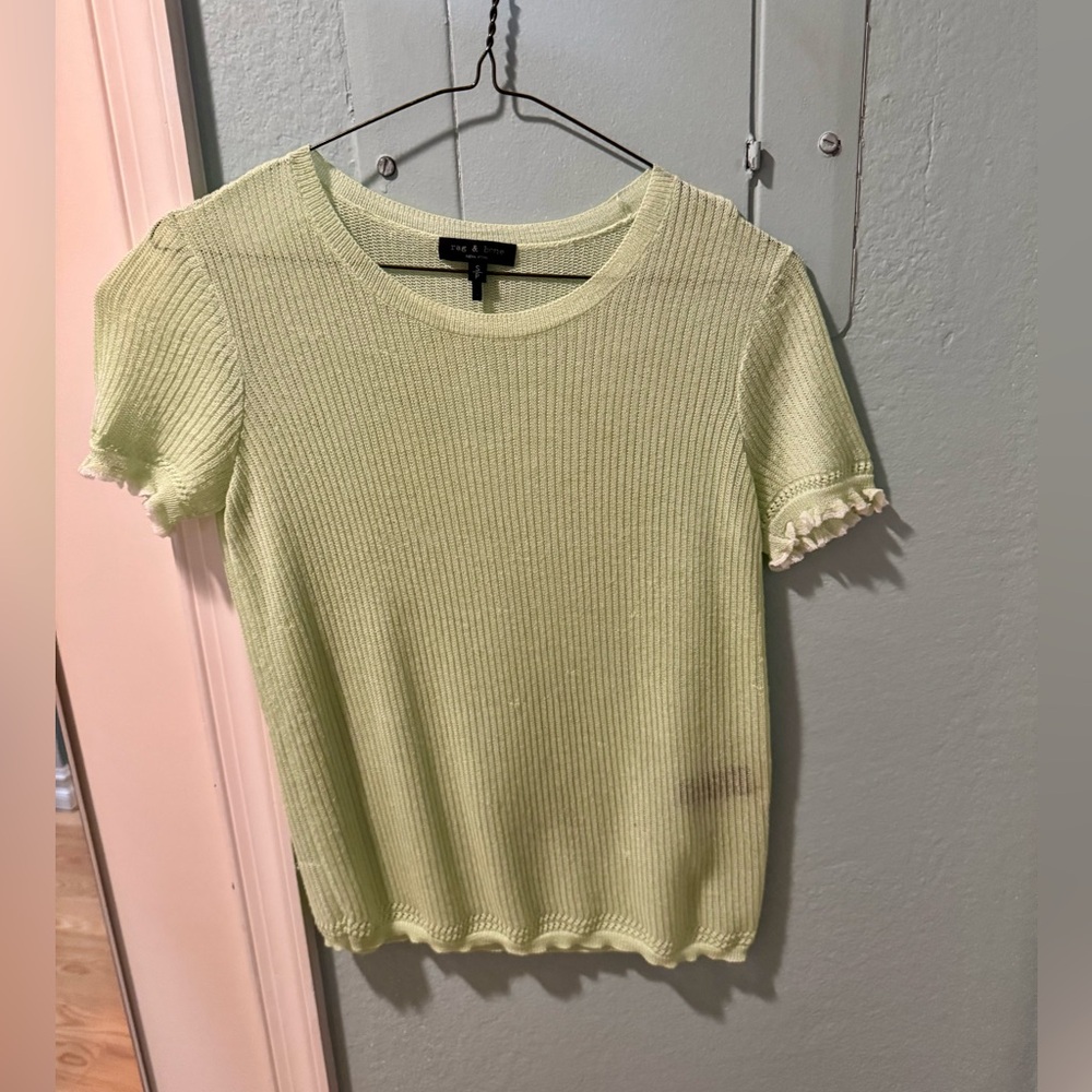 Rag & Bone Light Green Ribbed Short Sleeve Top